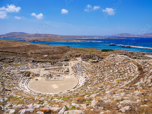 Ancient Theatre, Delos Archaeological Site, UNESCO World Heritage Site, Delos Island, Cyclades, Greek Islands photo