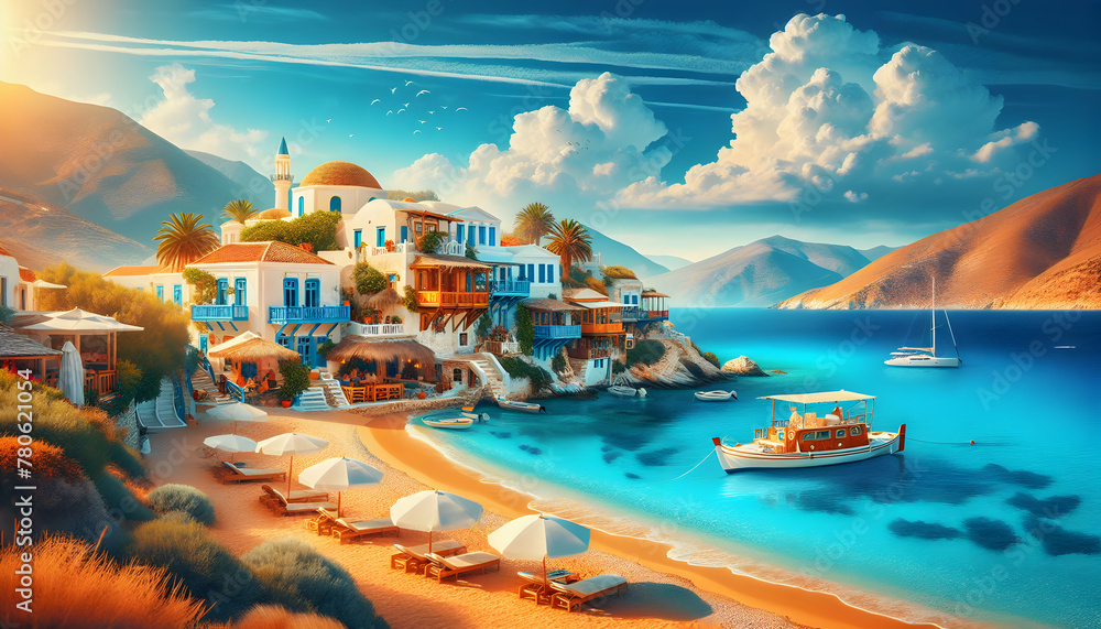 Grecian Getaway: Explore the Mystique of Greece's Islands and Azure Waters for a Mythic Summer Adventure - Famous Location Photo Real Protograph Theme - obrazy, fototapety, plakaty 
