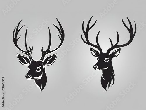 Wild animal silhouette of a deer head with horns Logo vector illustration, isolated on white background.