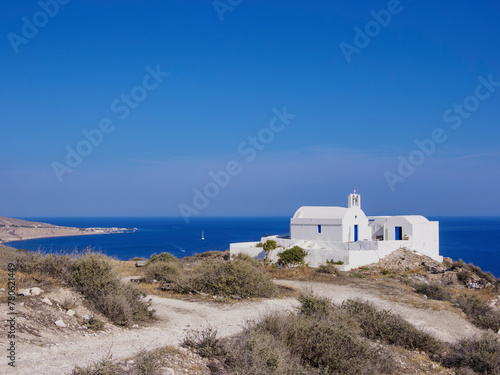 Exaltation of the Holy Cross Orthodox Chapel near Akrotiri Village, Santorini (Thira) Island, Cyclades, Greek Islands photo