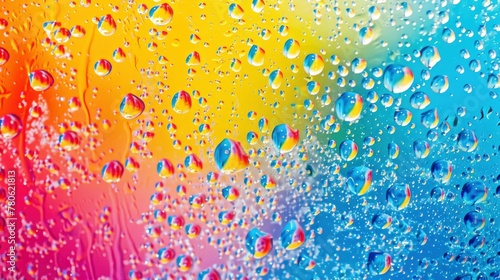 Abstract colorful background with bubbles and liquid  macro photography of water drops on glass surface  rainbow colors. Oil