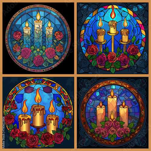 set of church candles stained glass