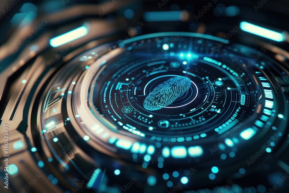 Close-up of a biometric fingerprint scanner, symbolizing the technology behind personal security measures, with professional color grading Close-up of a biometric fingerprint scanner, symbolizing the technology behind personal security measures, with professional color grading