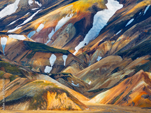 Aerial view by drone of awesome mountain in Landmannalaugar area, Iceland, Polar Regions photo
