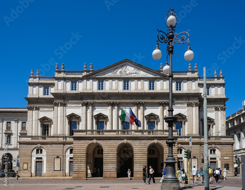 Exterior of La Scala, world renowned Opera House, Piazza della Scala, Milan, Lombardy, Italy photo