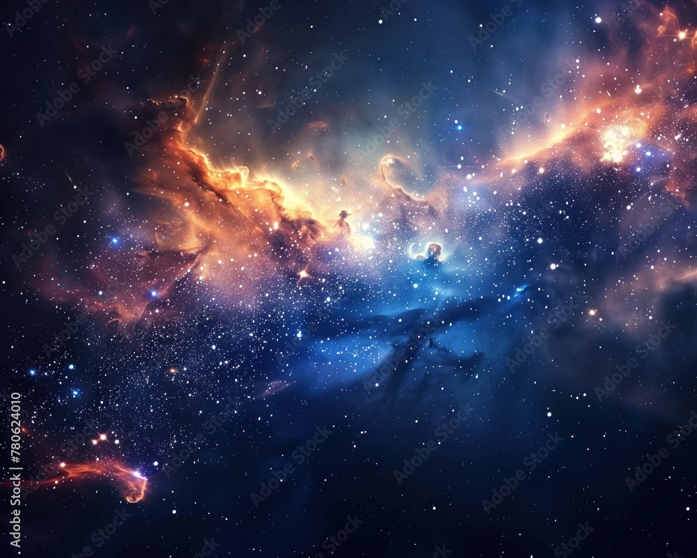 Empty space background, vast and mysterious universe with stars and galaxies, hyper-realistic detail