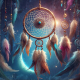 magic native american dreamcatcher with feathers and mystic light
