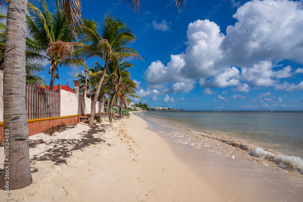 View of beach near Puerto Morelos, Caribbean Coast, Yucatan Peninsula, Mexico View of beach near Puerto Morelos, Caribbean Coast, Yucatan Peninsula, Mexico