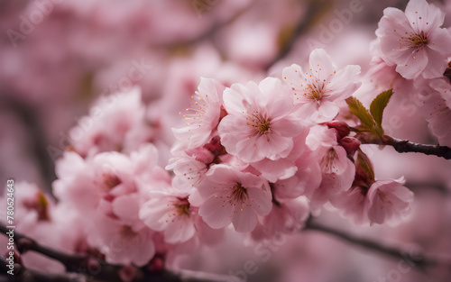 Blooming cherry blossom (Sakura) trees in Tokyo, soft pink petals, springtime, delicate beauty