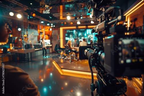 Person with a camera in a TV studio in a building in the city photo
