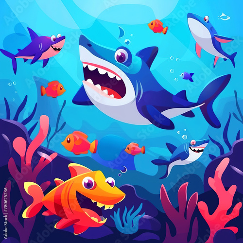 Save our ocean background. Colorful Underwater world with fish, algae, vorals.