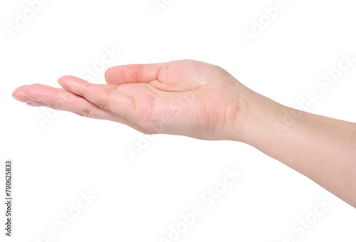Female hand with open palm on isolated background