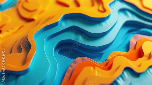 Abstract topographic background with colorful paper cut shapes, colorful, vibrant, 3D render, wide angle lens, high resolution camera, ultra realistic, high definition, super detailed, high detail