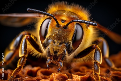 Capture the intricate details of a honeybee up close in its natural habitat photo