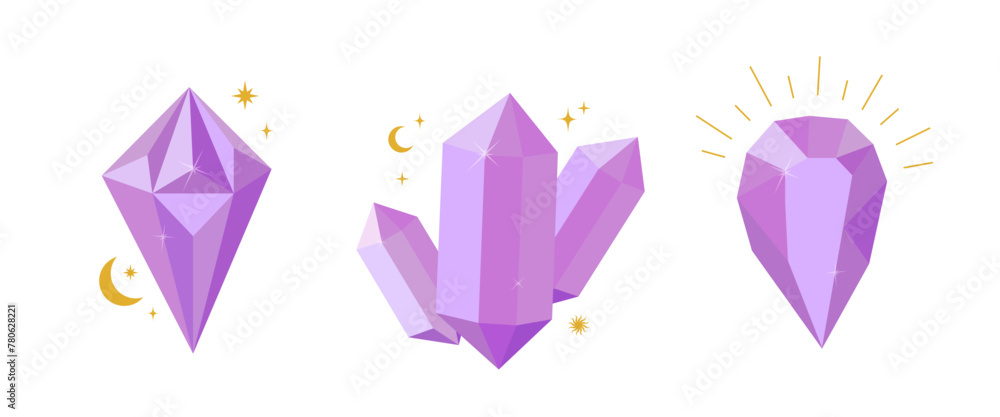 Purple diamonds with a golden elements isolated on a white background Purple diamonds with a golden elements isolated on a white background