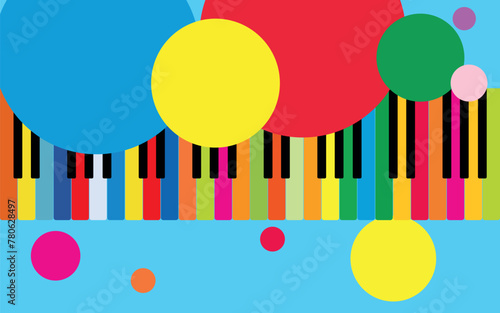 Multi-colored piano keys, blue background