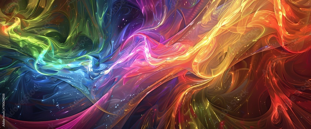 Chromatic ribbons of energy dance across the void, weaving a tapestry ...