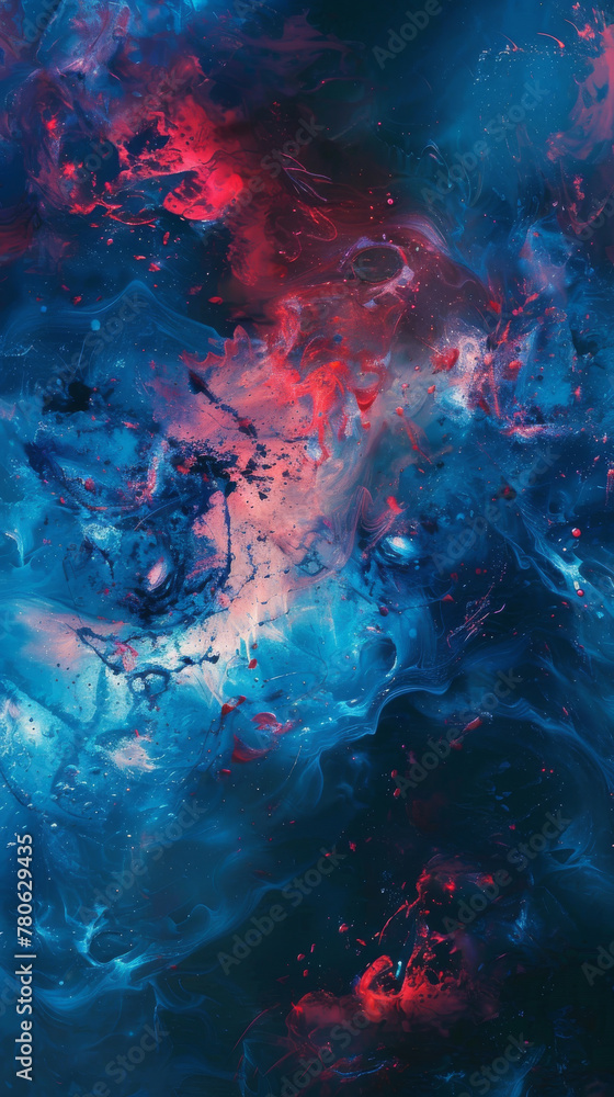Abstract cosmic meld of blue and red hues, perfect for vibrant and energetic design projects