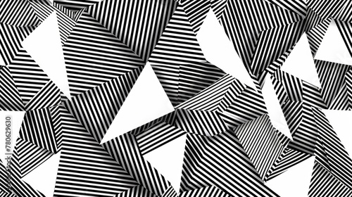 Vector seamless pattern with black and white lines in the form of triangles. Minimal geometric background for design, print or web banner © PicTCoral