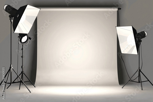 Professional light setting on plain solid color background with spotlights without model