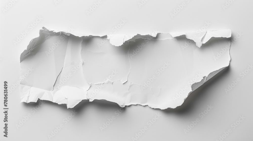 A single piece of torn white paper isolated on white background. A single piece of torn white paper isolated on white background.