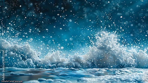 An abstract representation of "Snowfall Serenade," with delicate white dots and splatters on a dark blue background, mimicking the silent dance of falling snow at night.