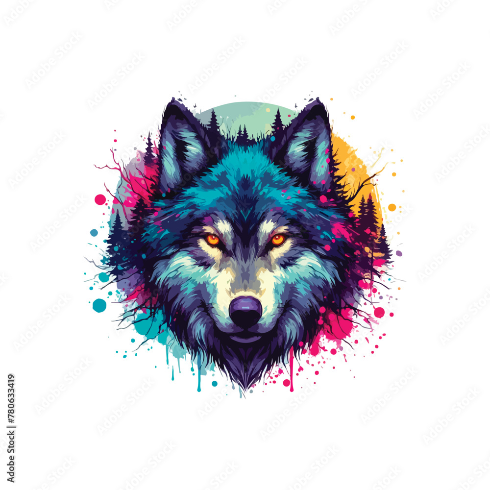 Wolf Head in watercolor style