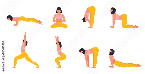 Yoga asanas set, different pose woman collection