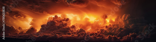 Volcano's wrath, burning lava meets lightning, dense clouds, night, high contrast, thrilling, digital photography