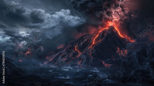 Volcanic lightning burning lava