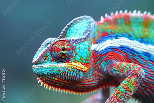 Chameleon shifting its colors, representing adaptability and change, concept of Camouflage. Generative ai.
