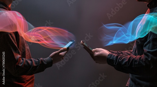 A photo illustrating a debate on phone radiation, capturing two individuals with opposing views. photo
