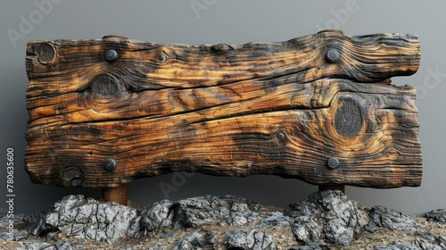 Wooden Bench on Pile of Rocks
