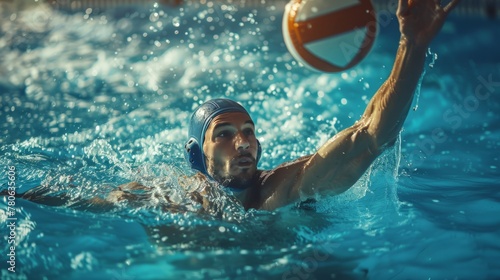 A man is playing with a ball in the water photo