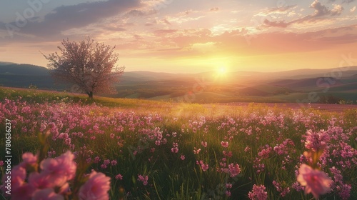 Sunrise and Blooming Valleys  The Vast Beauty of Spring Dawning.