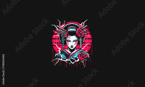 geisha angry with lightning vector artwork design
