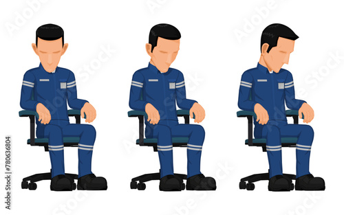 Set of industrial worker on swivel chair on white background