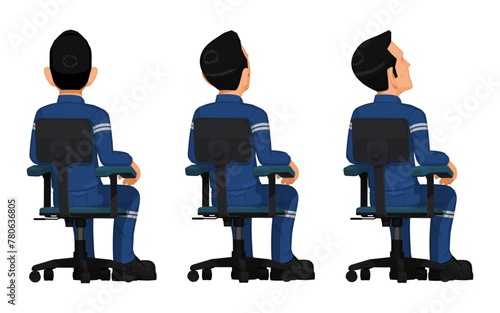Set of industrial worker on swivel chair on white background