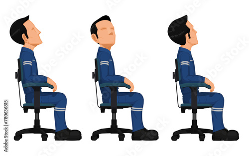Set of industrial worker on swivel chair on white background