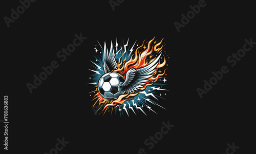soccer ball with wings and flames lightning vector design