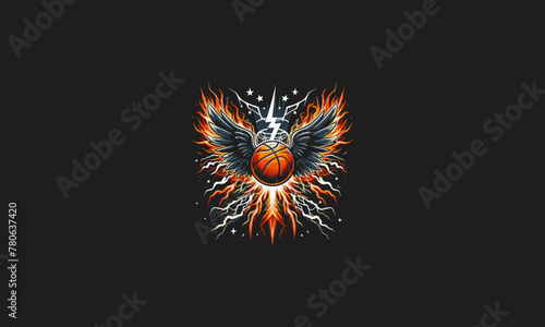 basket ball with big wings flames and lightning vector artwork design