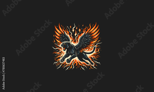 panther angry with wings and flames lightning vector design