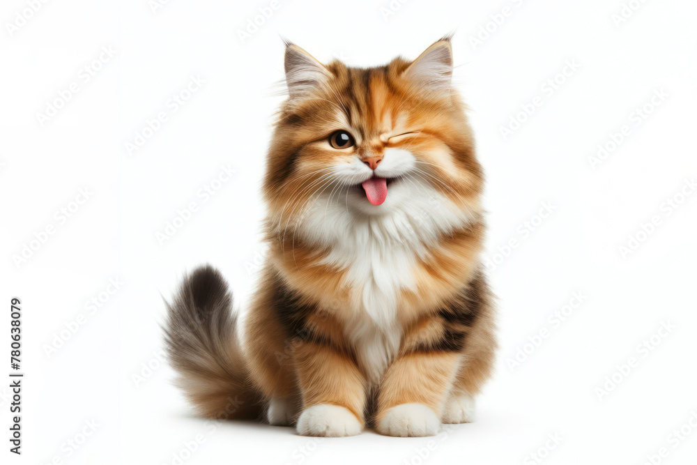 Full body cat winking and sticking out tongue isolated on white background Full body cat winking and sticking out tongue isolated on white background