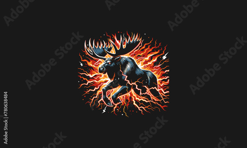 moose angry with flames lightning vector artwork design