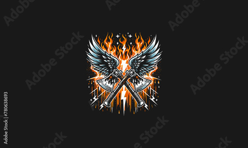 ax with wings flames and lightning vector design