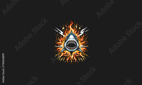 shark angry with flames lightning vector design