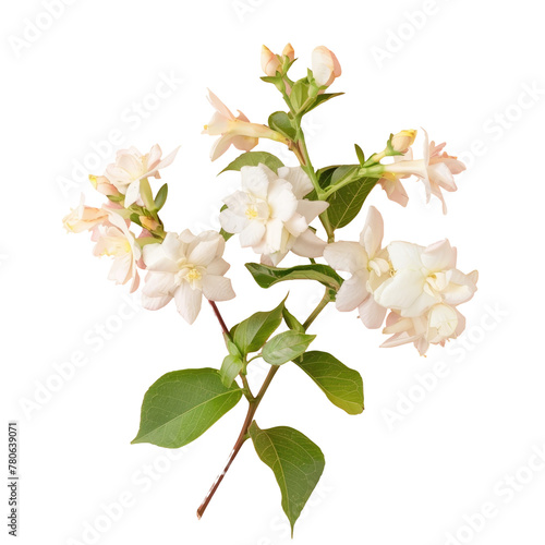 White flowers and green leaves contrast beautifully on transparent background