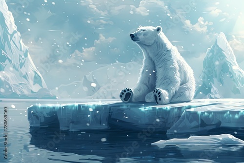 cartoon polar bear practicing yoga on an iceberg, finding inner peace amidst the frozen landscape