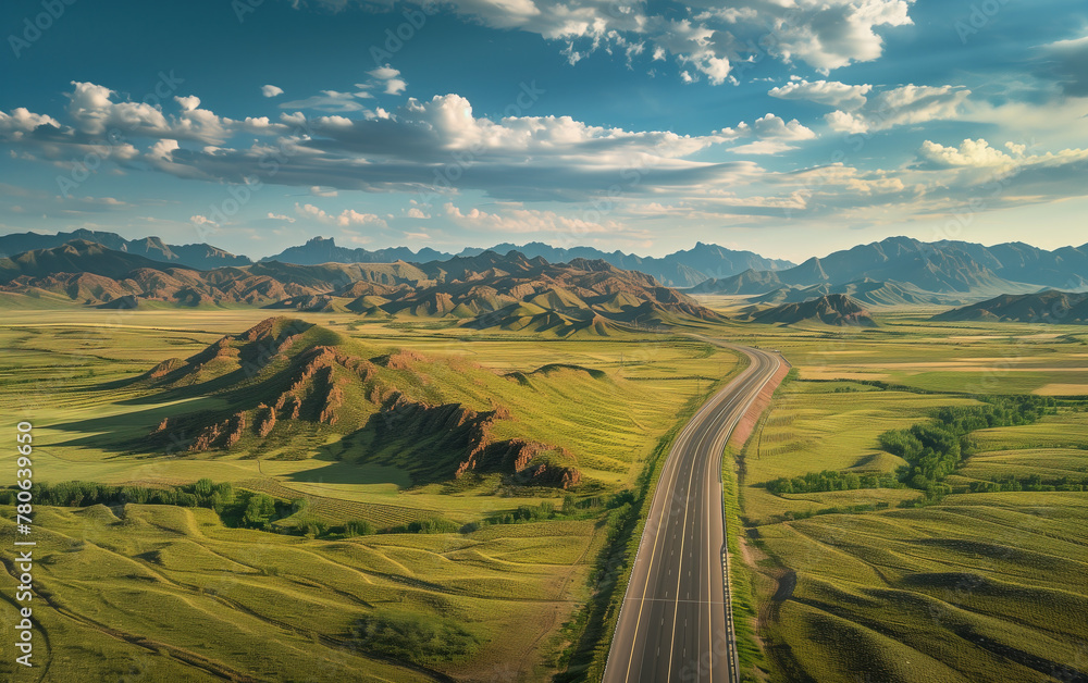 Grassland scenery in Xinjiang, China,created with Generative AI tecnology.
