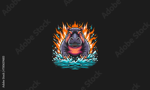 hippo with flames vector angry flat design